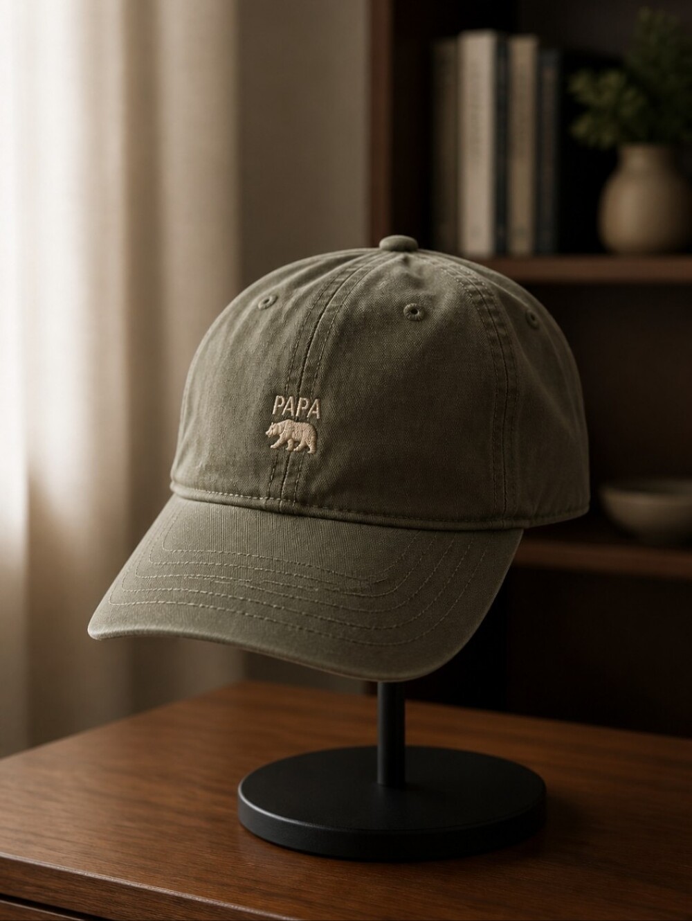 'PAPA' Embroidered Olive Baseball Cap - Picture 5 of 5